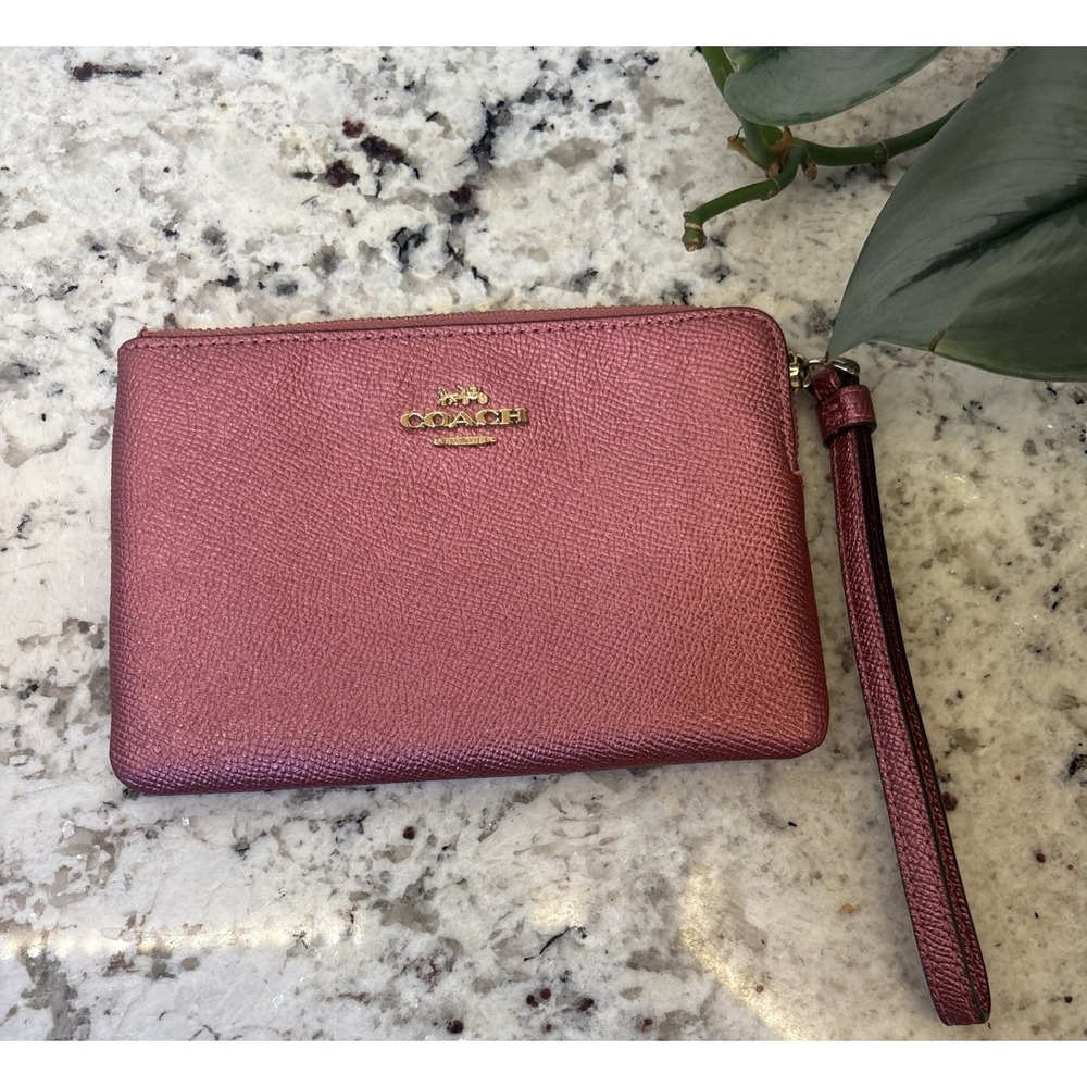 Authentic Coach‎ Wristlet F21070 Metallic Pebble Pink/ Mauve Wristlet Clutch